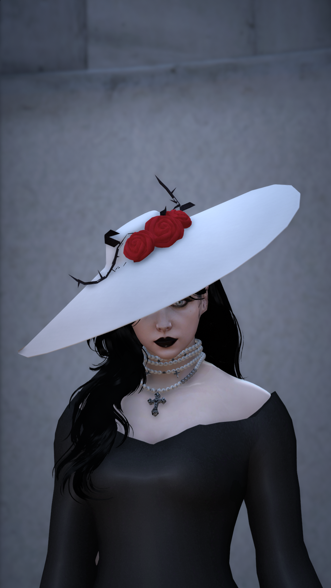 Thumbnail of Gothic Long Hat in White & Red Rose