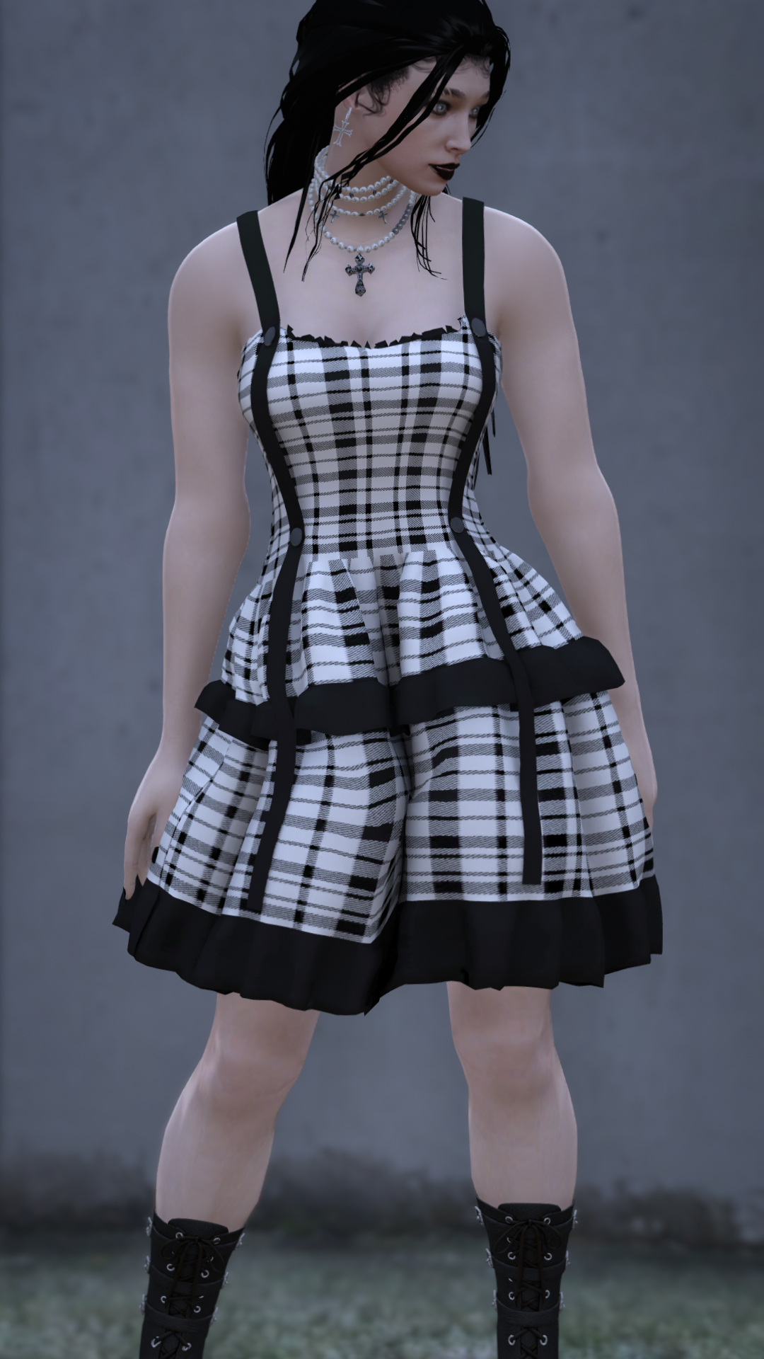 Thumbnail of Gothic Plaid Corset Mini Dress in White