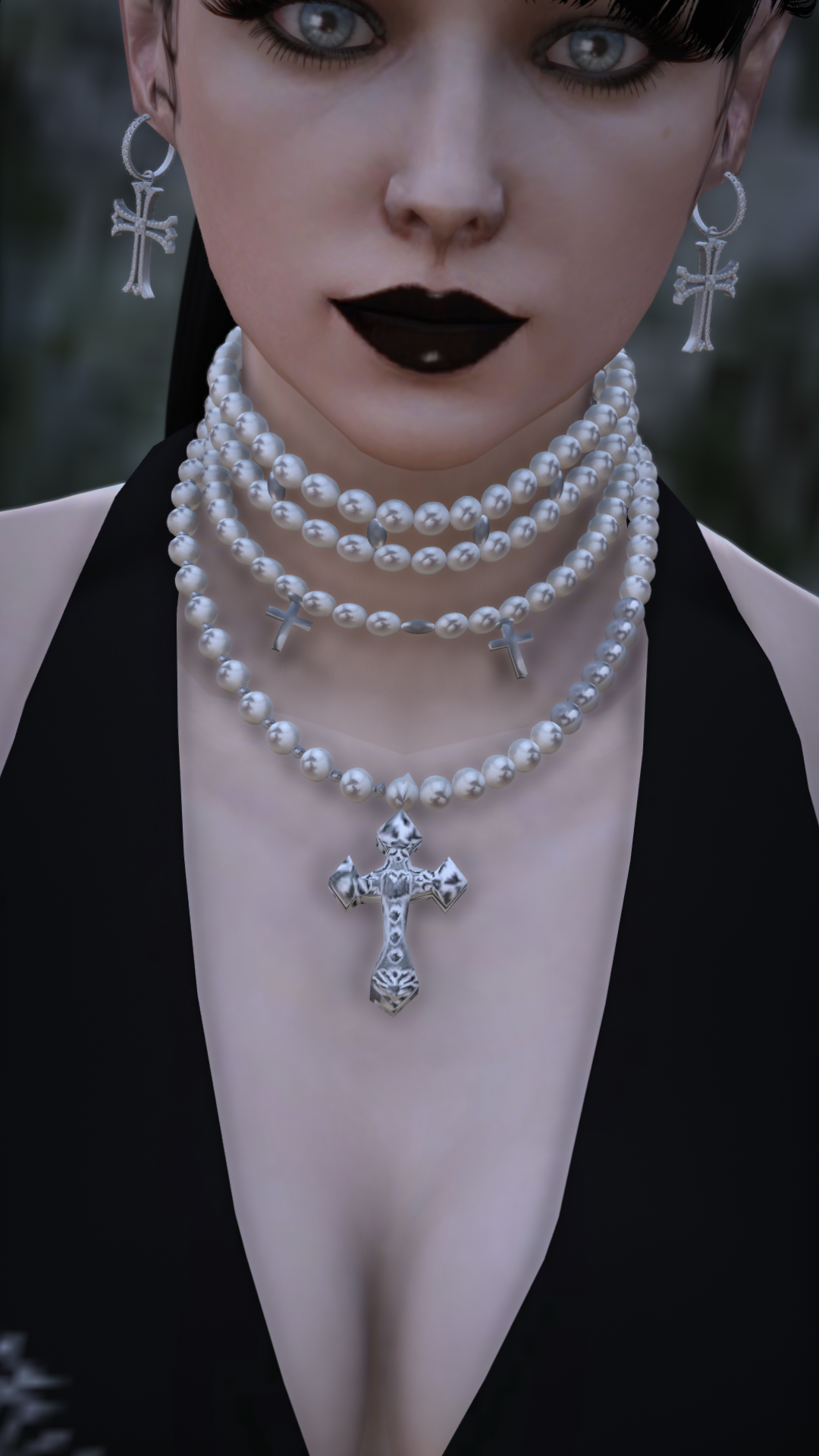 Pearl necklace with crosses