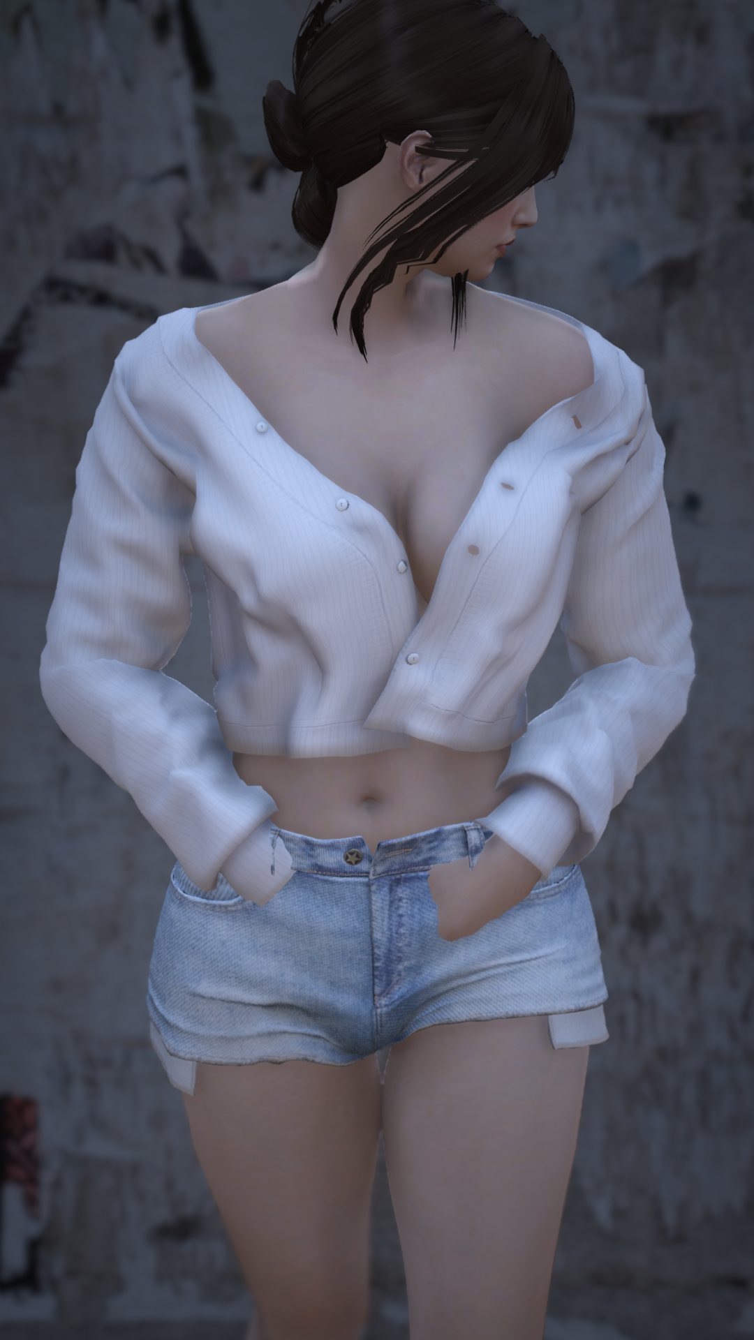 Off-Shoulder Unbuttoned Crop Shirt