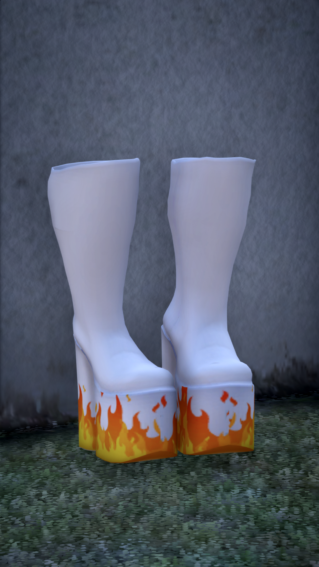 Thumbnail of Block Heel Platform Boots in White & Flames