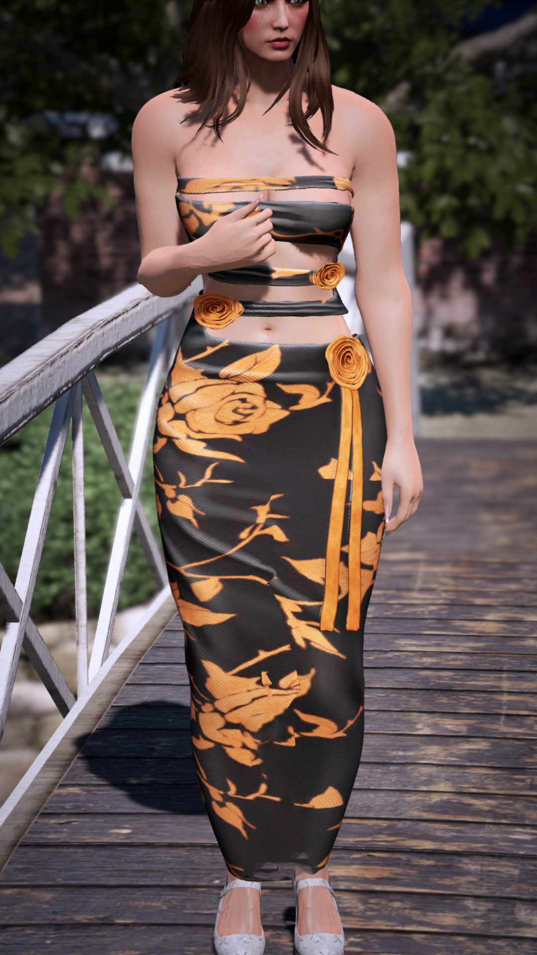 Floral Cutout Rosette Dress